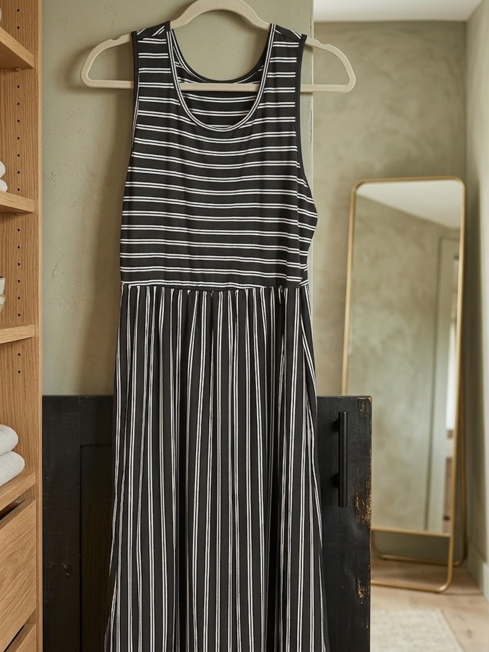 Amazon Women’s Black and White Striped Midi Dress